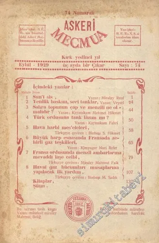 Askeri Mecmua - Sayı: 74, 1 Eylül 1929