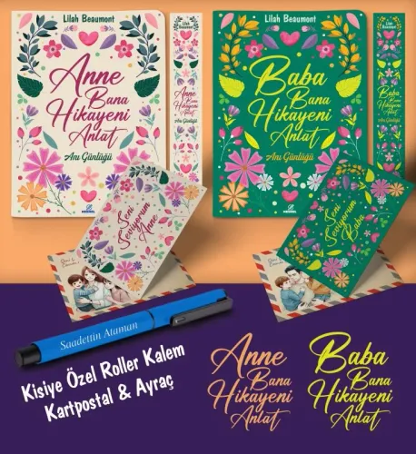 Kişiye Özel Anne ve Baba Bana Hikayeni Anlat Ayraç Kartpostal Kalem - Mavi