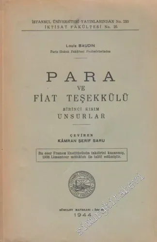 Para ve Fiat Teşekkülü: Birinci Kısım Unsurlar -