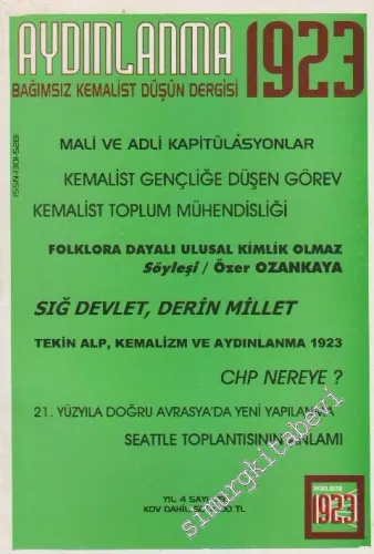Aydınlanma 1923 Bağımsız Kemalist Düşün Dergisi - Sayı: 29    Yıl: 4  Kasım - Aralık 1999