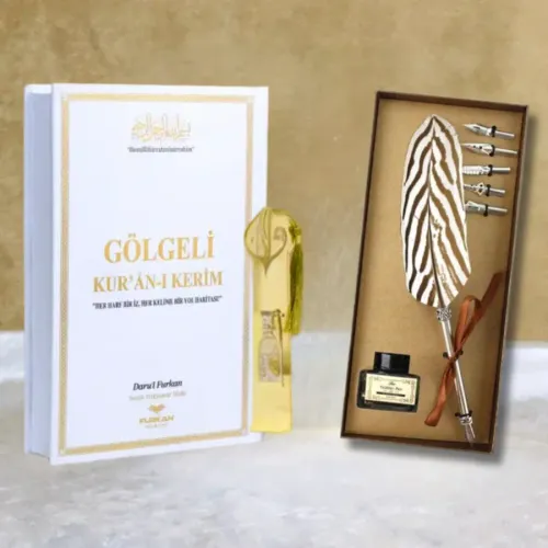 Gölgeli Kuranı Kerim & Kalem Seti - Beyaz