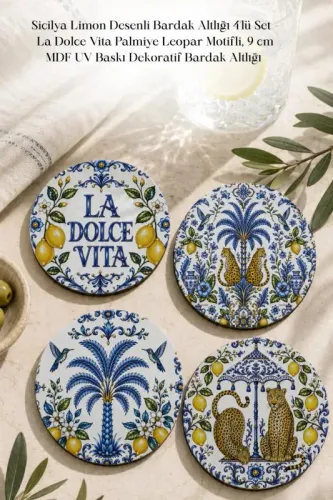 Sicilya Limon Desenli Bardak Altlığı 4'lü Set – La Dolce Vita Palmiye Sicilya Limon Desenli Bardak Altlığı 4'lü Set – La Dolce Vita Palmiye