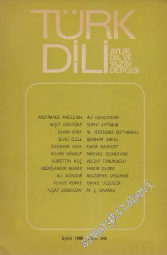 Türk Dili Aylık Dil Dergisi  - 345  XLI  29  Eylül