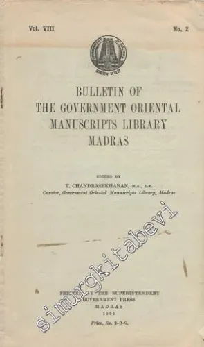 Bulletin of the Government Oriental Manuscripts Library Madras  -