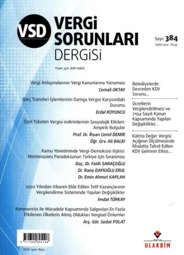 Vergi Sorunları Dergisi Sayı:384 Yıl:43 Eylül 2020