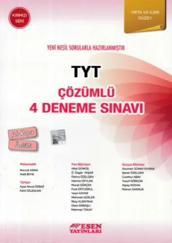 Esen Yayınları TYT Çözümlü 4 Deneme Sınavı Kırmızı Seri (Orta ve İleri Düzey) Esen