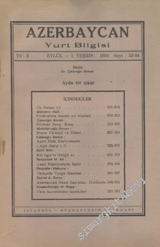 Azerbaycan Yurt Bilgisi  - Sayı: 33 - 34, Yıl:1934