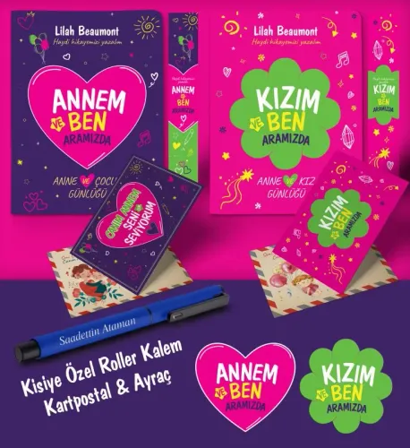 Anne - Kız Aramızda Ayraç Kartpostal Kişiye Özel Kalem - Lacivert - Ha