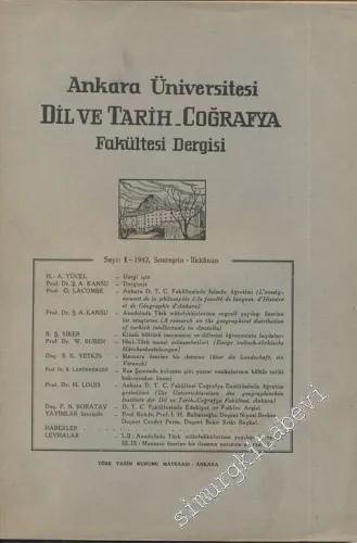 Ankara Üniversitesi Dil ve Tarih - Coğrafya Fakültesi Dergisi 80 Sayı - 1942 - 1991, Vol. I - XXXV