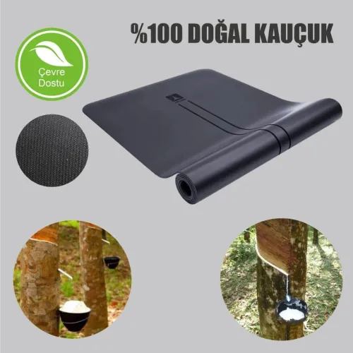 Çift Çizgi Tasarımlı 5mm Kauçuk Yoga Pilates Mat Siyah