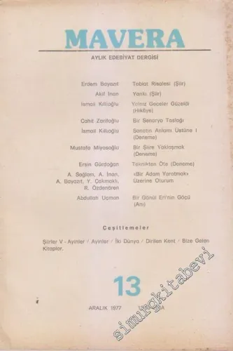 Mavera Aylık Edebiyat Dergisi - Sayı: 13      Aralık 1977