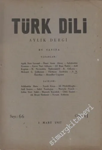 Türk Dili Aylık Dergi - Sayı: 66  VI    Mart