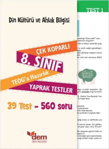 Din Kültürü ve Ahlak Bilgisi 8. Sınıf Teog'a Hazırlık Yaprak Testler; Çek Koparlı 39 Test - 560 Soru