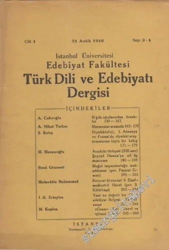 Türk Dili ve Edebiyatı Dergisi - Sayı: 3 - 4, Cilt: 1, 31 Aralık 1946  1      1946