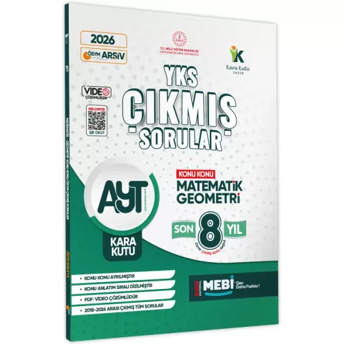 Kara Kutu Yayınları 2026 YKS-AYT Matematik-Geometri ÖSYM Çıkmış Soru Bankası Konu Konu Son 8 Yıl Video Çözümlü