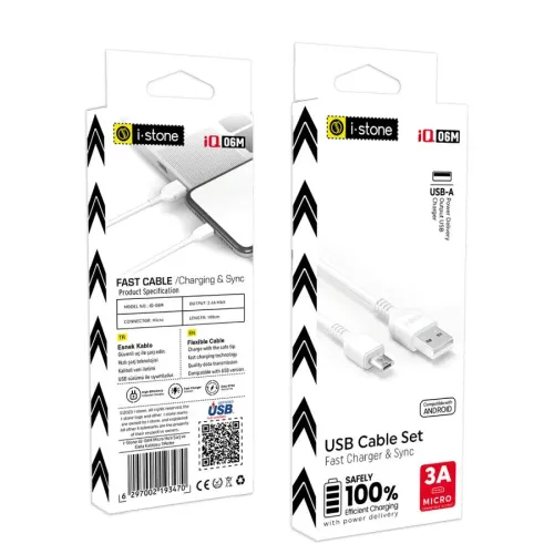 i-Stone iQ-06M Micro Hızlı Şarj ve Data Kablosu 1Metre