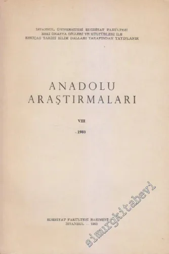 Anadolu Araştırmaları - Sayı: 8, 1980       1982