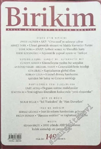 Birikim Aylık Sosyalist Kültür Dergisi - Sayı: 149, Eylül 2001       2001