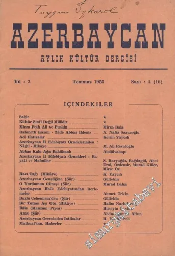 Azerbaycan - Aylık Kültür Dergisi - Sayı: 4 (16), Temmuz 1953