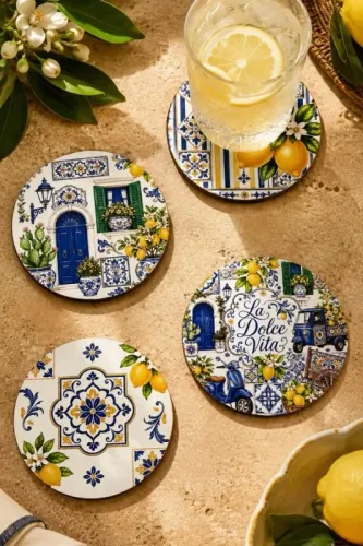 İtalya Konseptli 4'lü Set – La Dolce Vita Kapı Motifli, 9 cm MDF UV Ba İtalya Konseptli 4'lü Set – La Dolce Vita Kapı Motifli, 9 cm MDF UV Ba