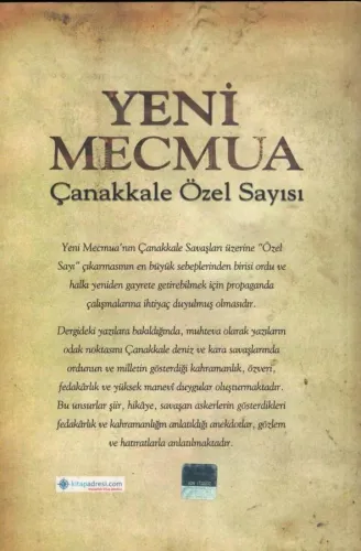 Yeni Mecmua Çanakkale Özel Sayısı Muzaffer Albayrak Yeditepe %50 indir
