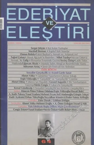 Edebiyat ve Eleştiri: Aylık Edebiyat Dergisi  - 64      Kasım - Aralık