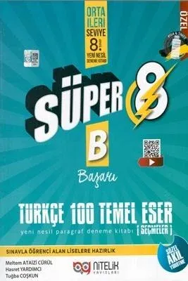 Nitelik Yayınları 8. Sınıf Süper Türkçe 100 Temel Eser Yeni Nesil Paragraf Deneme Kitabı