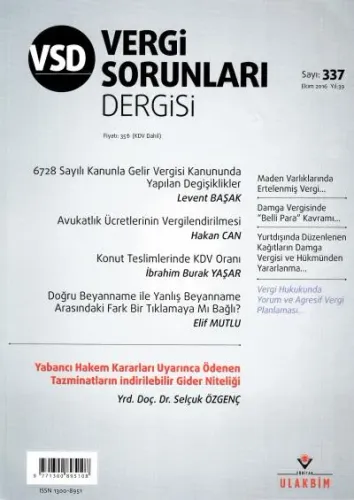 Vergi Sorunları Dergisi Yıl:39 Sayı:337 Ekim 2016
