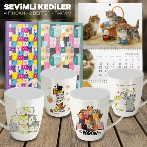 Sevimli Kediler 4 Kupa 2 Defter 1 Takvim -7