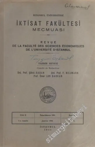İstanbul Üniversitesi İktisat Fakültesi Mecmuası - Revue De La Faculte Des Sciences Economiques De L'Universite D'Istanbul - 2  2    İkincikanun