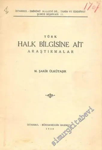 Türk Halk Bilgisine Ait Araştırmalar -        1938