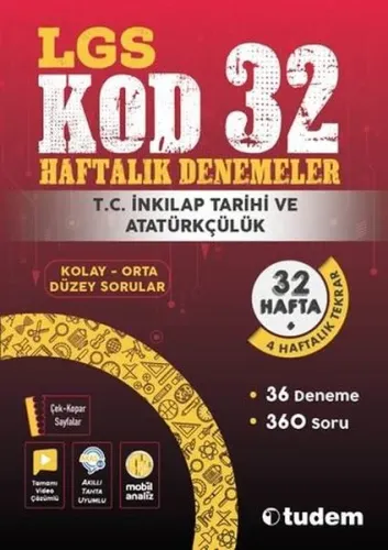 Tudem Yayınları LGS TC İnkılap Tarihi ve Atatürkçülük Kod 32 Haftalık Denemeler