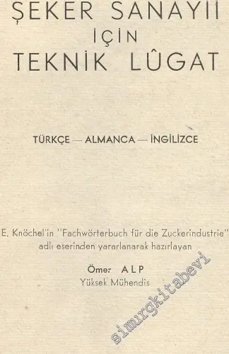 Şeker Sanayii İçin Teknik Lugat -