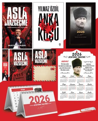 Asla Vazgeçme - Ayraç - Kartpostal - Poster - Anka Kuşu -  2026 Ajanda Komutan - Kalpaklı Ahşap Duvar Takvimi - Masa Takvimi