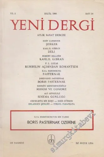 Yeni Dergi Aylık Sanat Dergisi : Boris Pasternak Üzerine - Sayı; 24    2  Eylül 1966