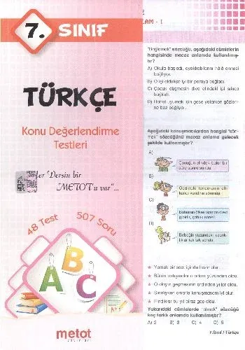 7. Sınıf Türkçe Konu Değerlendirme Testleri