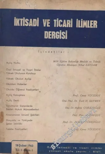 İktisadi ve Ticari İlimler Dergisi - Yıl:1, Sayı: 1, Şubat 1963