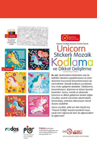 Unicorn Stickerlı Mozaik Kodlama ve Dikkat Geliştirme Oyun Seti