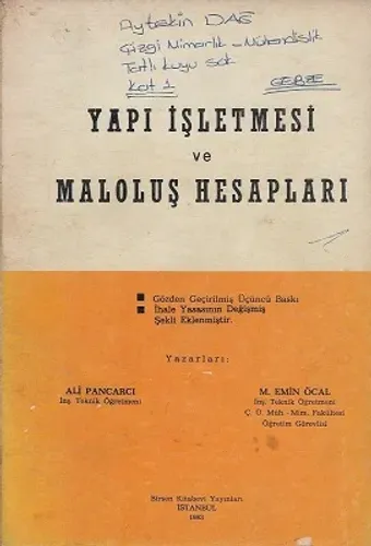 Yapı İşletmesi ve Maloluş Hesapları