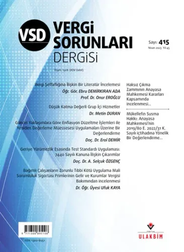 Vergi Sorunları Dergisi Sayı: 415 Yıl: 46 Nisan 2023