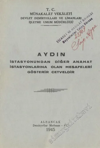 Aydın İstasyonundan Diğer Anahat İstasyonlarına Olan Mesafeleri Gösterir Cetveldir -