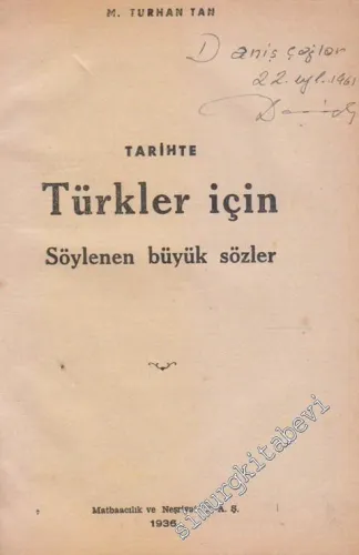 Tarihde Türkler İçin Söylenen Büyük Sözler -        1936