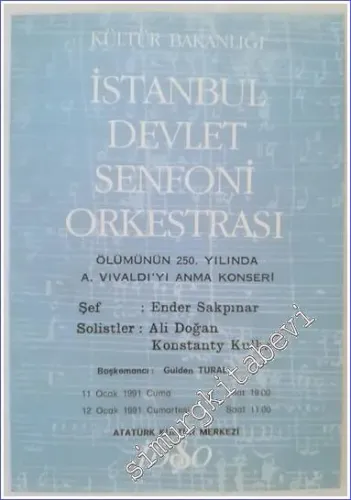 İstanbul Devlet Senfoni Orkestrası Broşürü : Ölümünün 250. Yılında A. Vivaldi'yi Anma Konseri -        1991