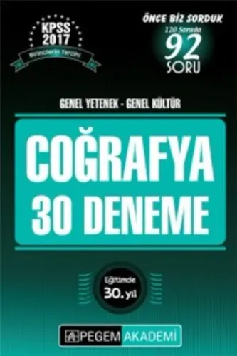 İADESİZ - Pegem KPSS Genel Yetenek - Genel Kültür Coğrafya 30 Deneme 2017