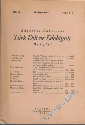 Türk Dili ve Edebiyatı Dergisi - sayı: 3 - 4  2  31  Mayıs 1948