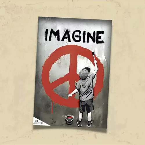POSTER 0162 - IMAGINE, PEACE - BARIŞ İŞARETİ BOYAYAN ÇOCUK- İLLÜSTRASYON - KUŞE KAĞIT (33X48)