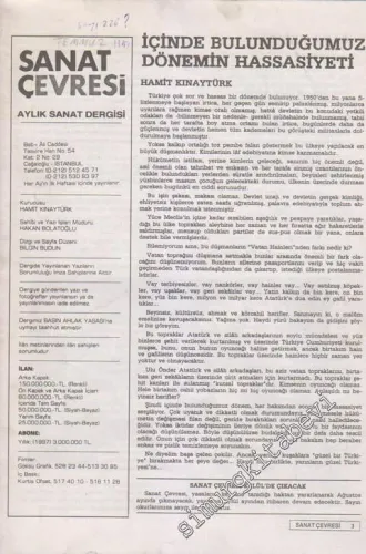Sanat Çevresi Aylık Sanat Dergisi - Resim, Heykel, Dekoratif Sanatlar, Mimarlık, Tiyatro, Sinema, TV, Fotoğraf, Sanat Olayları - Sayı: 226      Temmuz