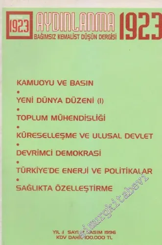 Aydınlanma 1923 Bağımsız Kemalist Düşün Dergisi - Sayı: 7 Yıl: 1 Kasım