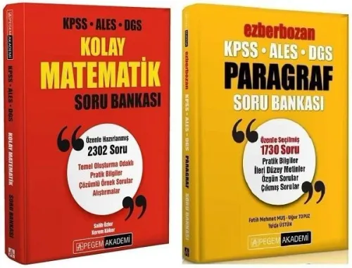 Pegem Yayınları KPSS ALES DGS Kolay Matematik ve Ezberbozan Paragraf Soru 2'li Set
