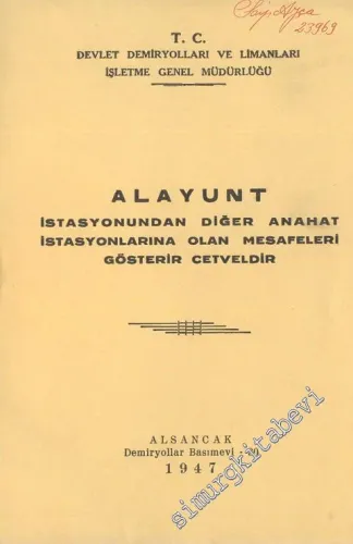 Alanyunt İstasyonundan Diğer Anahat İstasyonlarına Olan Mesafeleri Gösterir Cetveldir -